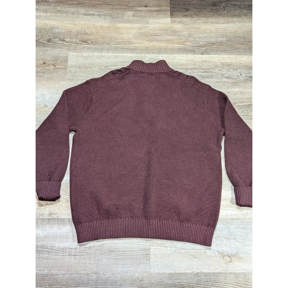 Raffi Burgundy Cable Knit Quarter Zip Sweater Mens Size XL Suede Elbow Patches - Picture 3 of 13